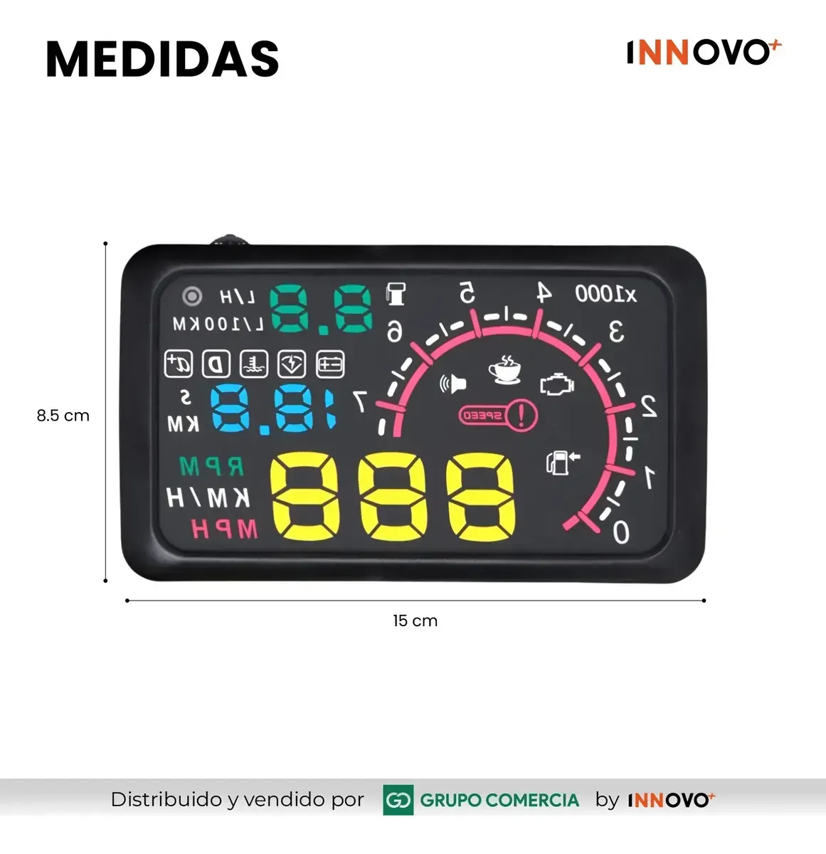 Velocímetro Digital Hud Para Auto Pantalla De Parabrisas Obd Univer Negro Multicolor img #4