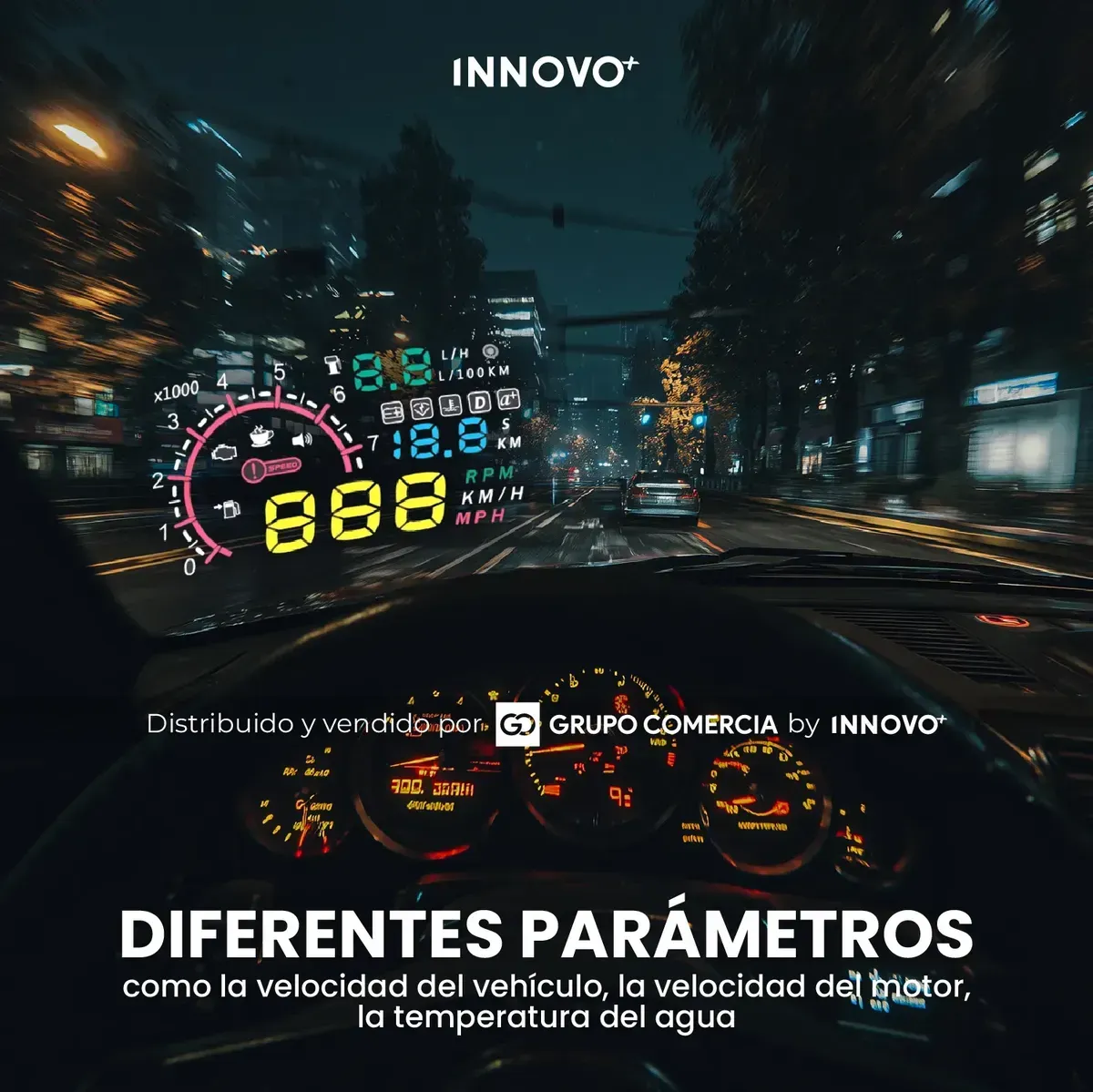 Velocímetro Digital Hud Para Auto Pantalla De Parabrisas Obd Univer Negro Multicolor img #3