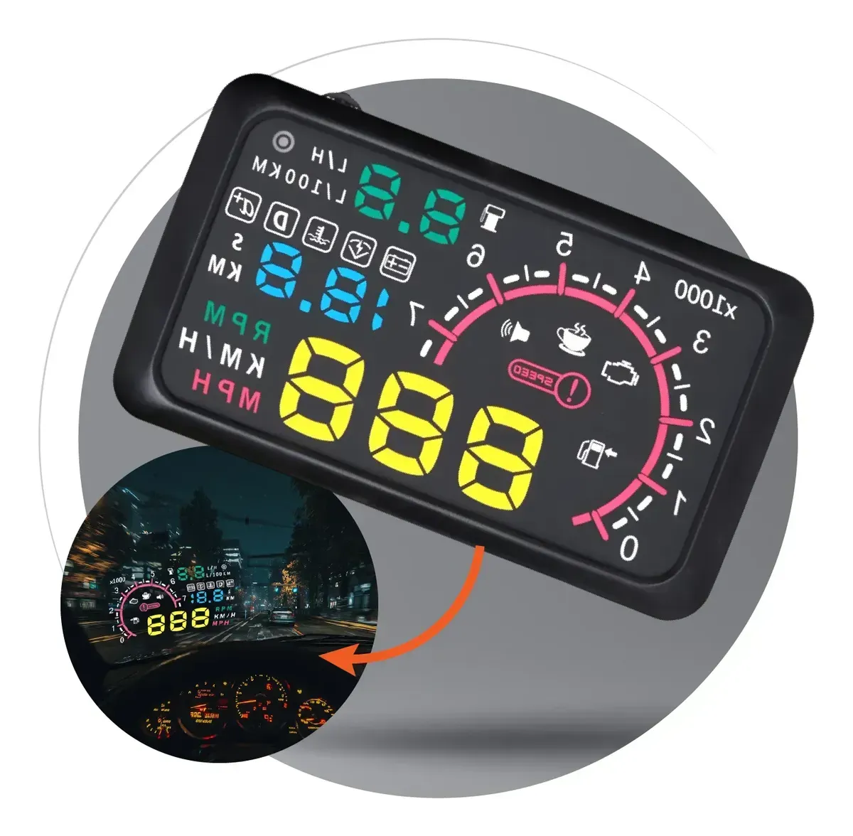 Velocímetro Digital Hud Para Auto Pantalla De Parabrisas Obd Univer Negro Multicolor img #5