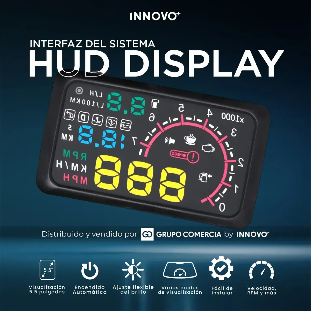 Velocímetro Digital Hud Para Auto Pantalla De Parabrisas Obd Univer Negro Multicolor img #7