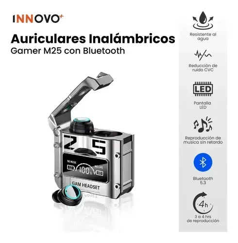 Audífonos Inalámbricos Plata M25 Bluetooth 5.3 Gamming Innovo Tech Sport img #2