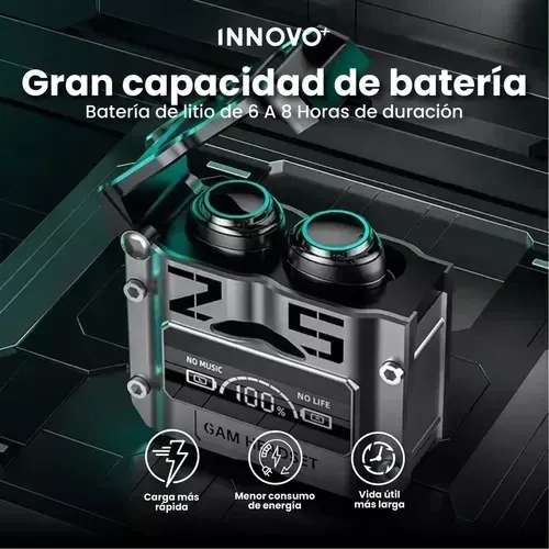 Audífonos Inalámbricos Plata M25 Bluetooth 5.3 Gamming Innovo Tech Sport img #3