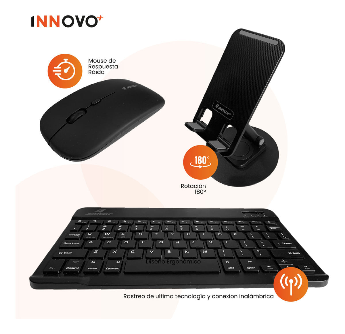 Teclado Inalambrico 3 En 1 Jertech Inn Receptor Usb Mouse Soporte Tablet O Celular Portatil img #6