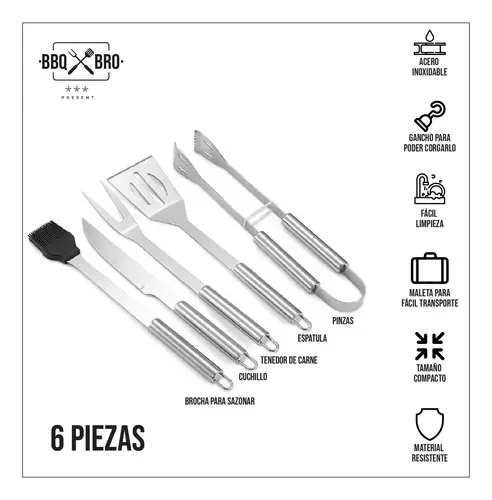 Set Kit Basic De Asado Bbq En Acero Inoxidable Con Estuche img #2