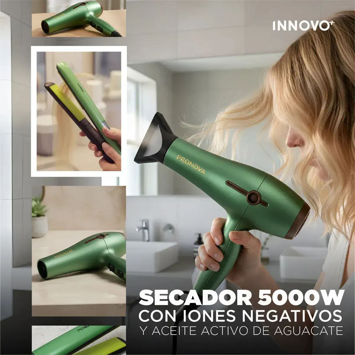 Secador Iónico 5000w Con Plancha De Aguacate Hidratación Extrema Pro Nova Inn Verde 110v Verde 110v img #3