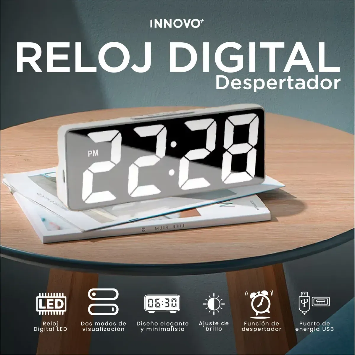 Reloj Despertador Digital Led Moderno Tipo Espejo Alarma Elegante img #4