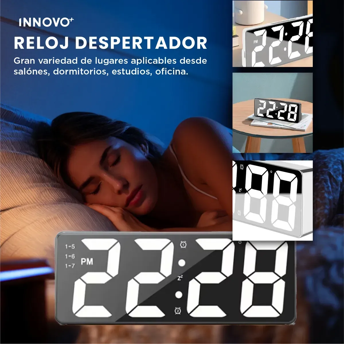 Reloj Despertador Digital Led Moderno Tipo Espejo Alarma Elegante img #2