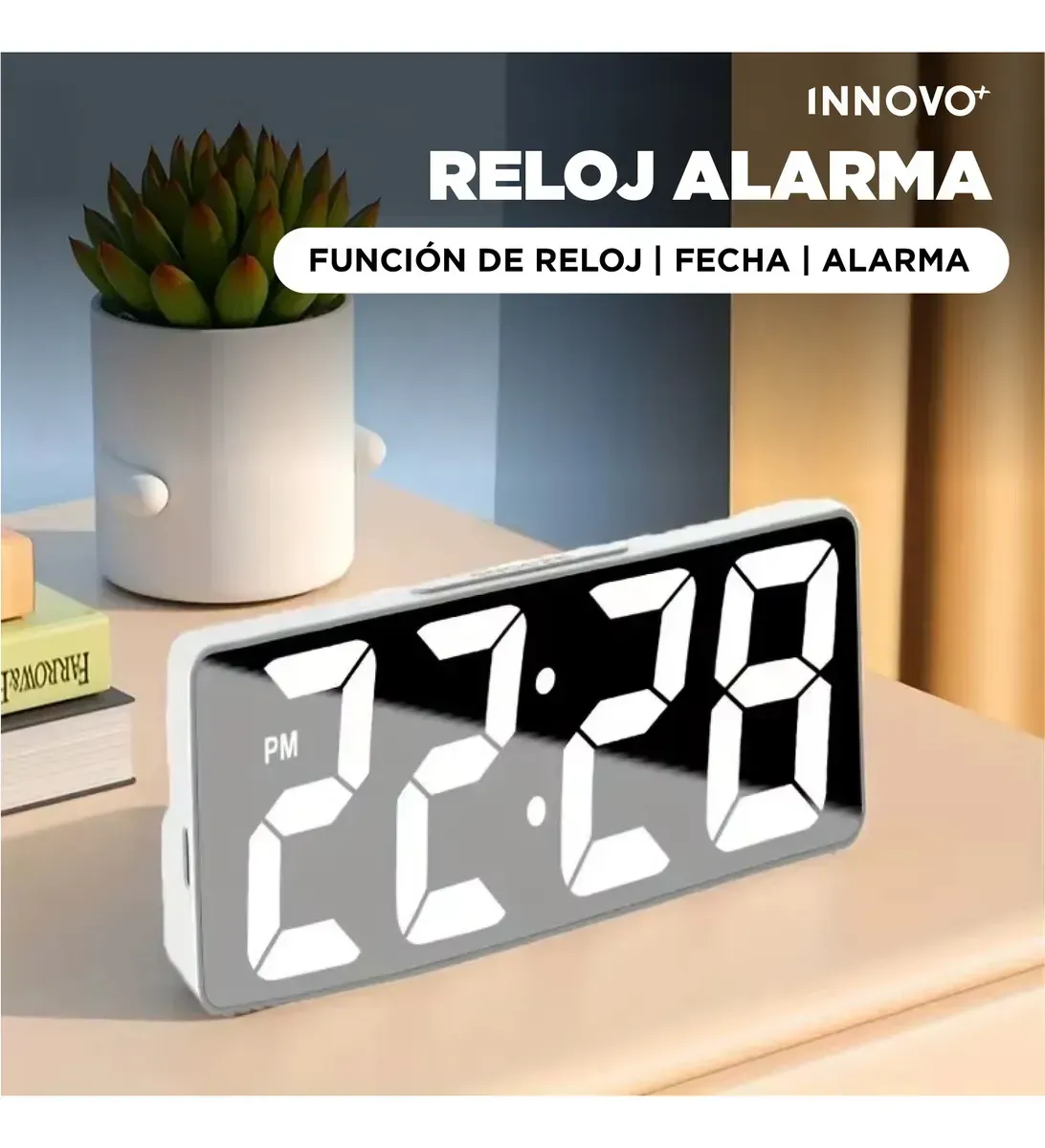 Reloj Despertador Digital Led Moderno Tipo Espejo Alarma Elegante img #3