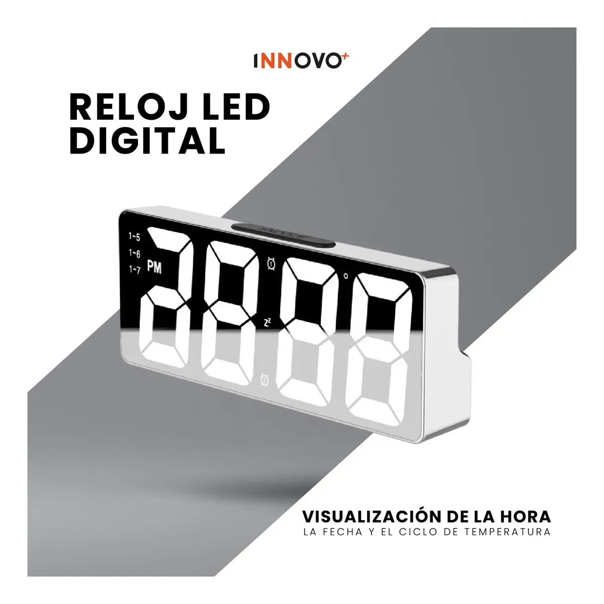 Reloj Despertador Digital Led Moderno Tipo Espejo Alarma Elegante img #5