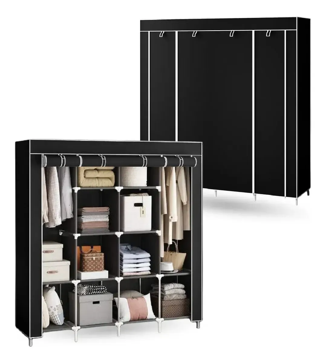 Closet Organizador De Ropa De Tela Armario Plegable Negro Negro img #5