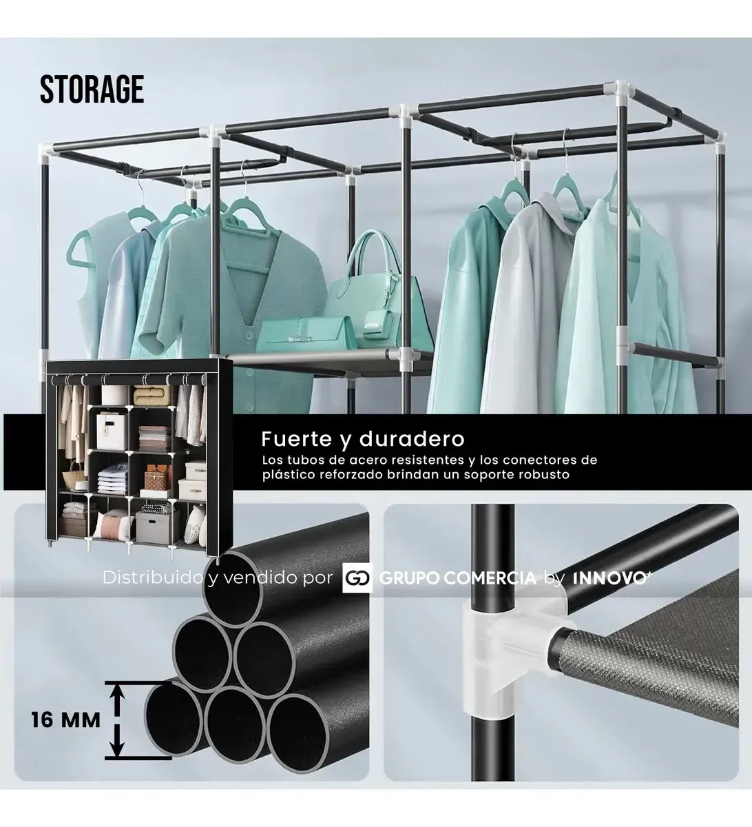 Closet Organizador De Ropa De Tela Armario Plegable Negro Negro img #4