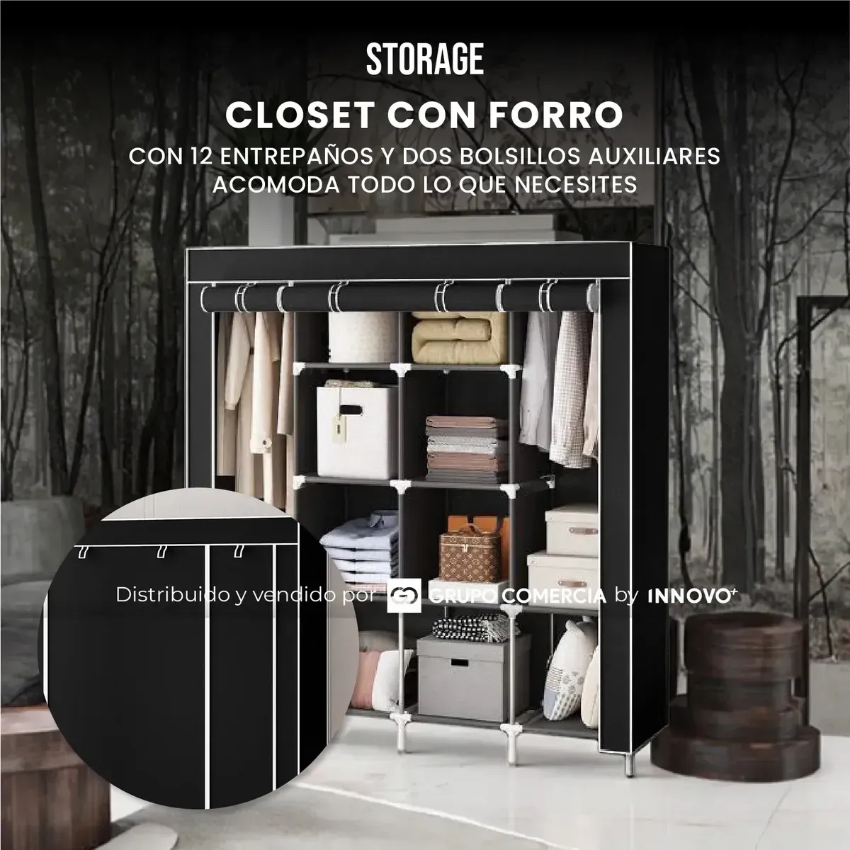 Closet Organizador De Ropa De Tela Armario Plegable Negro Negro img #7