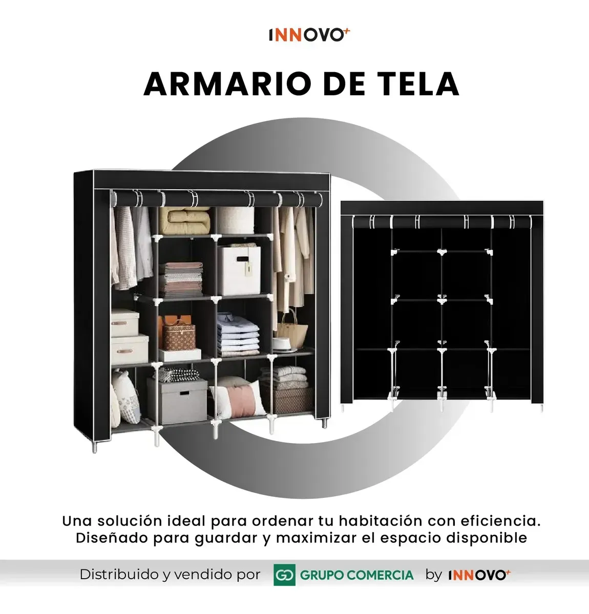 Closet Organizador De Ropa De Tela Armario Plegable Negro Negro img #2