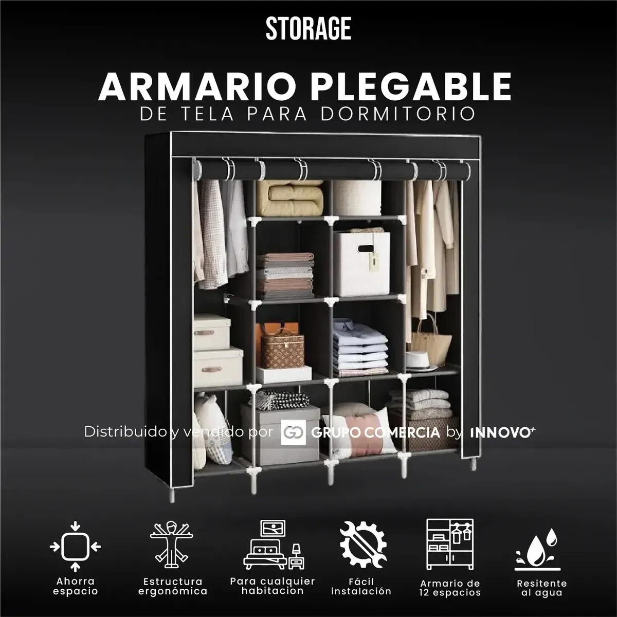 Closet Organizador De Ropa De Tela Armario Plegable Negro Negro img #8