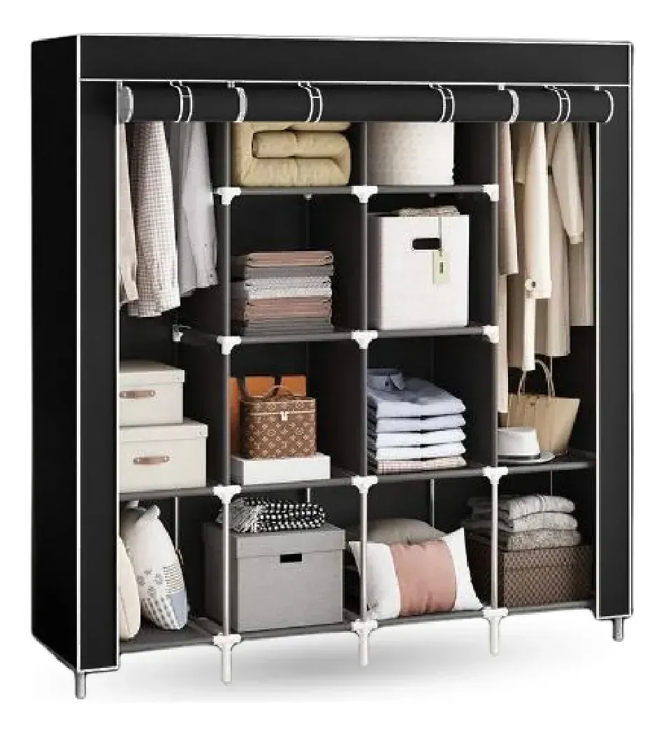 Closet Organizador De Ropa De Tela Armario Plegable Negro Negro img #1