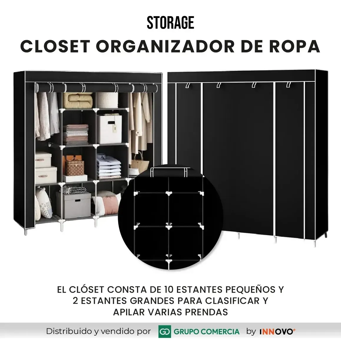Closet Organizador De Ropa De Tela Armario Plegable Negro Negro img #3