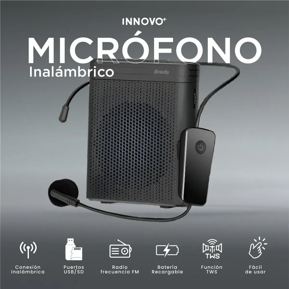 Amplificador Megafono De Voz Portátil Bluetooth Inalámbrico Negro Negro img #5