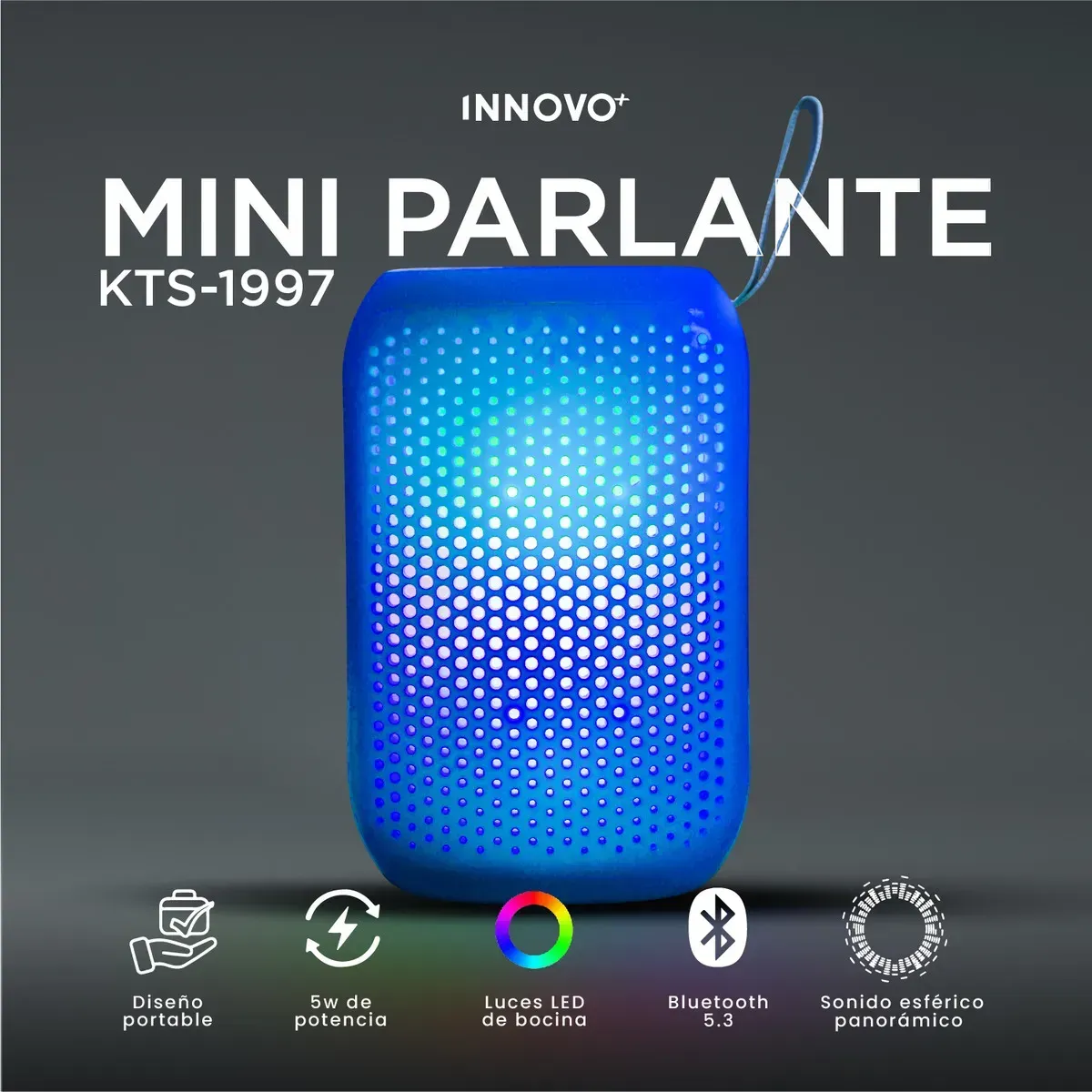 Mini Parlante Bluetooth Kts-1997 Luces Led Potente Portátil Azul img #2