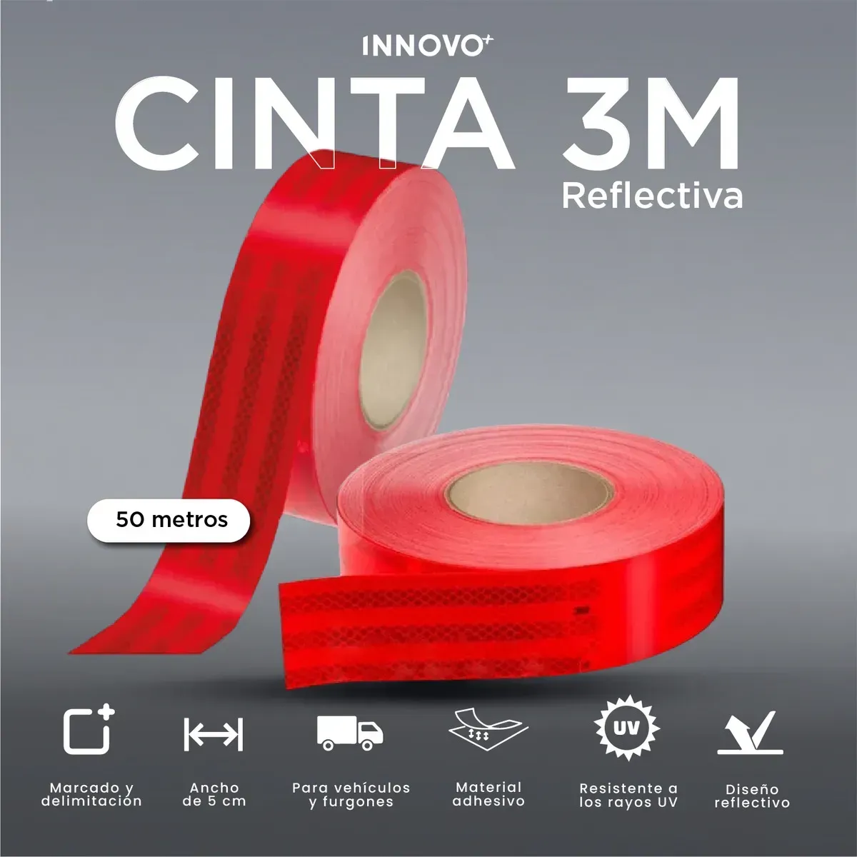 Cinta Reflectiva 3m Roja Profesional - 5cm X 50m Para Camiones Y Furgones Rojo Rojo img #2