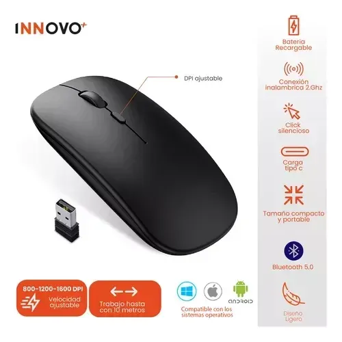Mouse Inalámbrico Pc Laptop Bluetooth Receptor Innovo img #3
