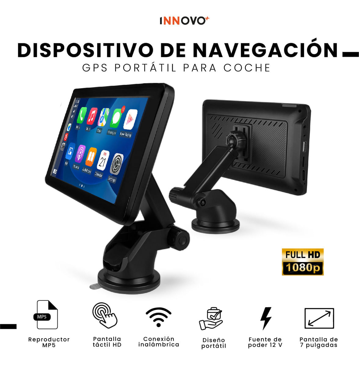 Gps Portátil Carplay &amp; Android Auto Inalámbrico 7 Pantalla Táctil Hd Cámara Reversa Universal img #2
