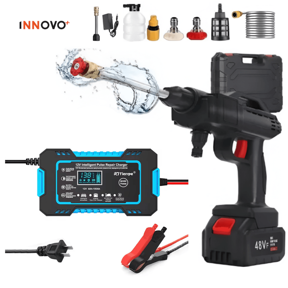 Pistola Hidrolavadora Doble Batería Alta Presión + Cargador Iniciador De Batería Carro Moto img #1