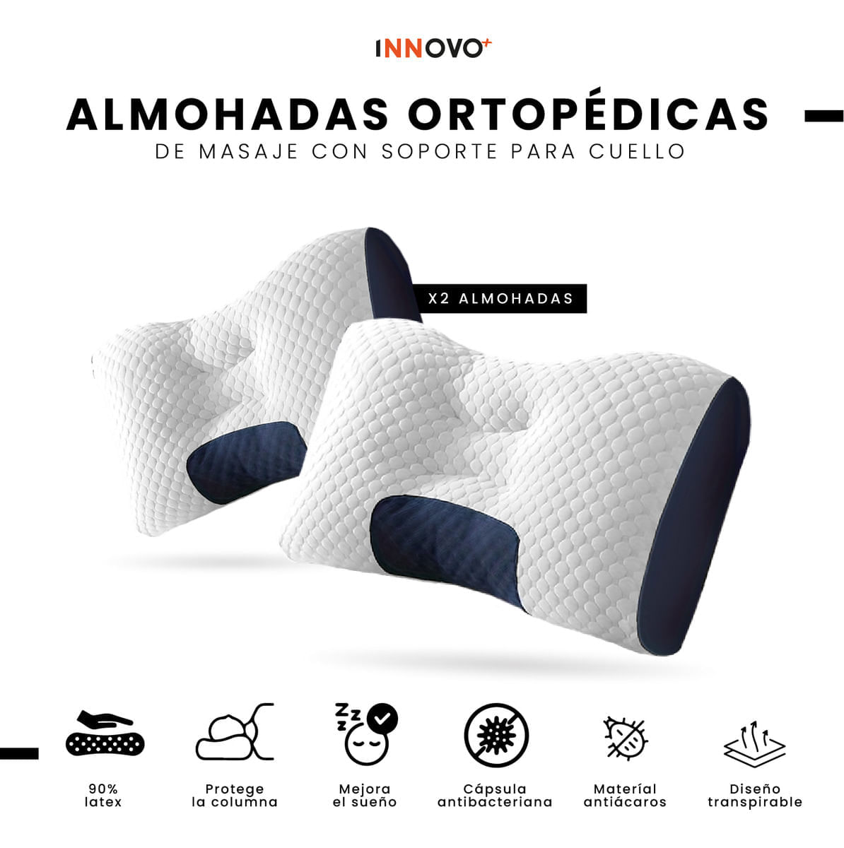 2 Almohadas Semi Ortopédicas Alto Confort Cervical Antiácaros img #3