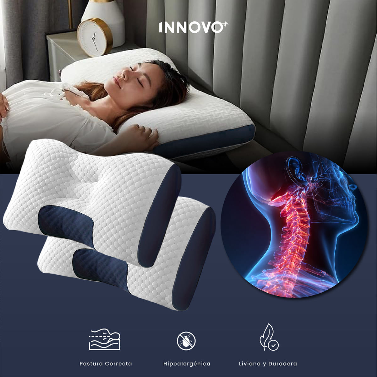 2 Almohadas Semi Ortopédicas Alto Confort Cervical Antiácaros img #7