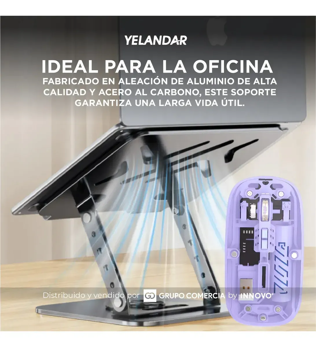 Soporte Laptop 360° Aluminio Con Mouse Slim Bluetooth Dual Silent Lila Grs Con Lila Grs Con Lila img #6