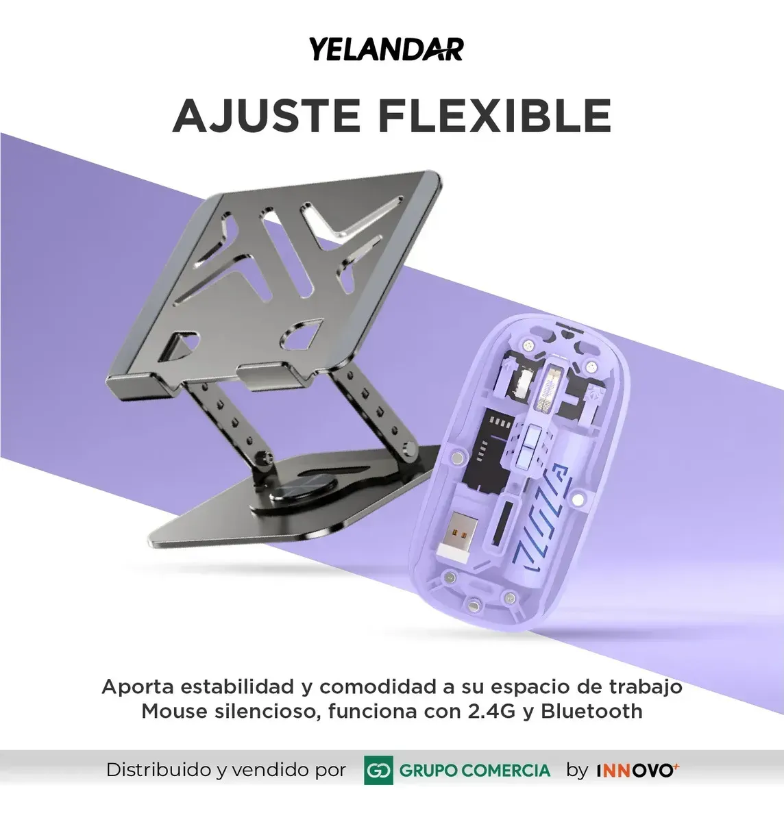 Soporte Laptop 360° Aluminio Con Mouse Slim Bluetooth Dual Silent Lila Grs Con Lila Grs Con Lila img #2