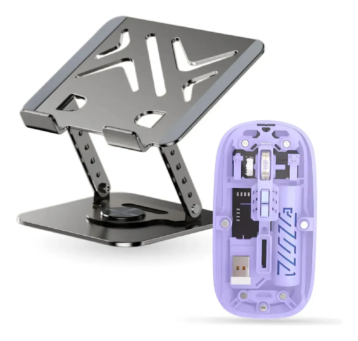 Soporte Laptop 360° Aluminio Con Mouse Slim Bluetooth Dual Silent Lila Grs Con Lila Grs Con Lila img #1