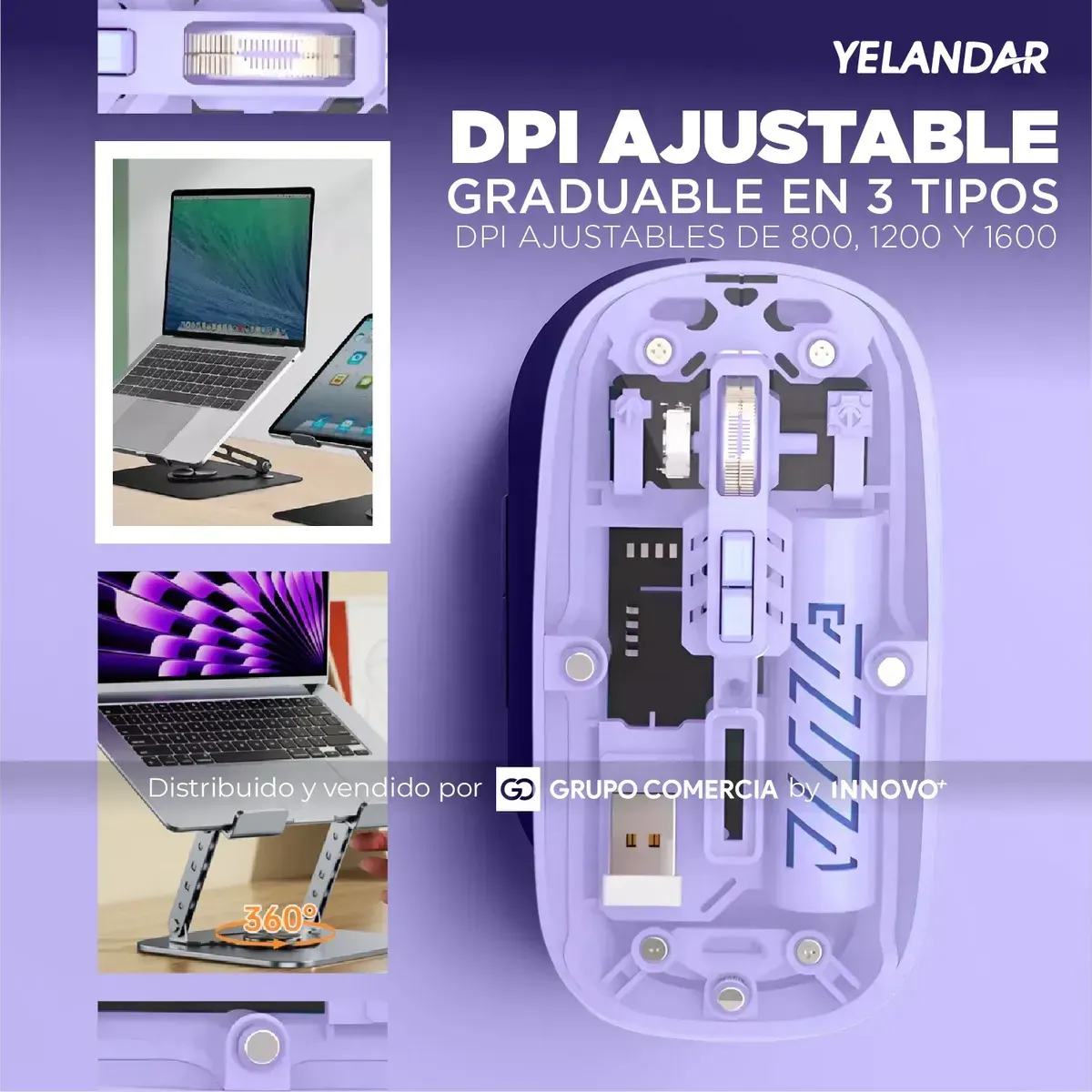 Soporte Laptop 360° Aluminio Con Mouse Slim Bluetooth Dual Silent Lila Grs Con Lila Grs Con Lila img #4