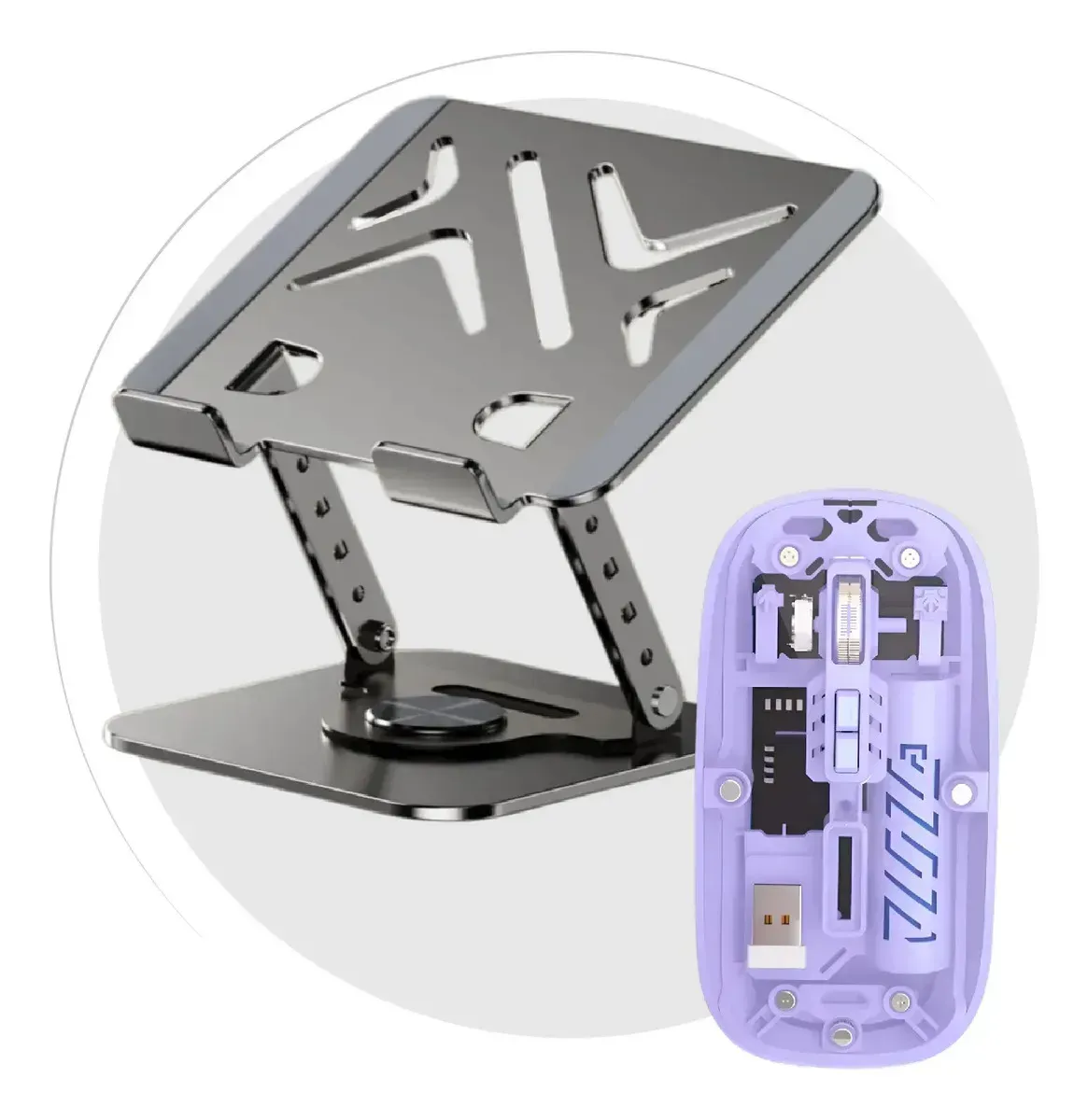 Soporte Laptop 360° Aluminio Con Mouse Slim Bluetooth Dual Silent Lila Grs Con Lila Grs Con Lila img #5