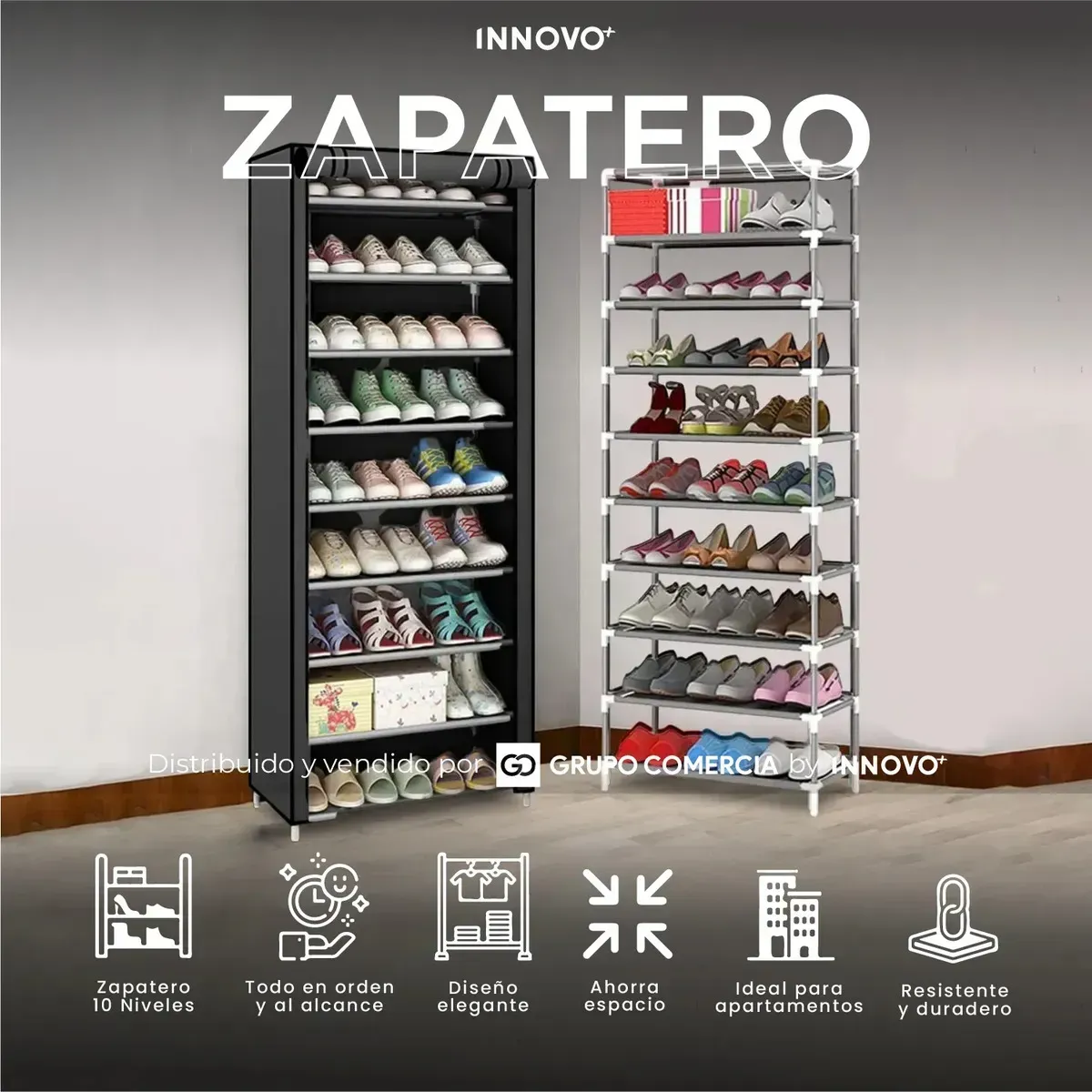Zapatero Organizador De 10 Niveles Torre Multiusos Reforzada 30 Pares Negro img #2