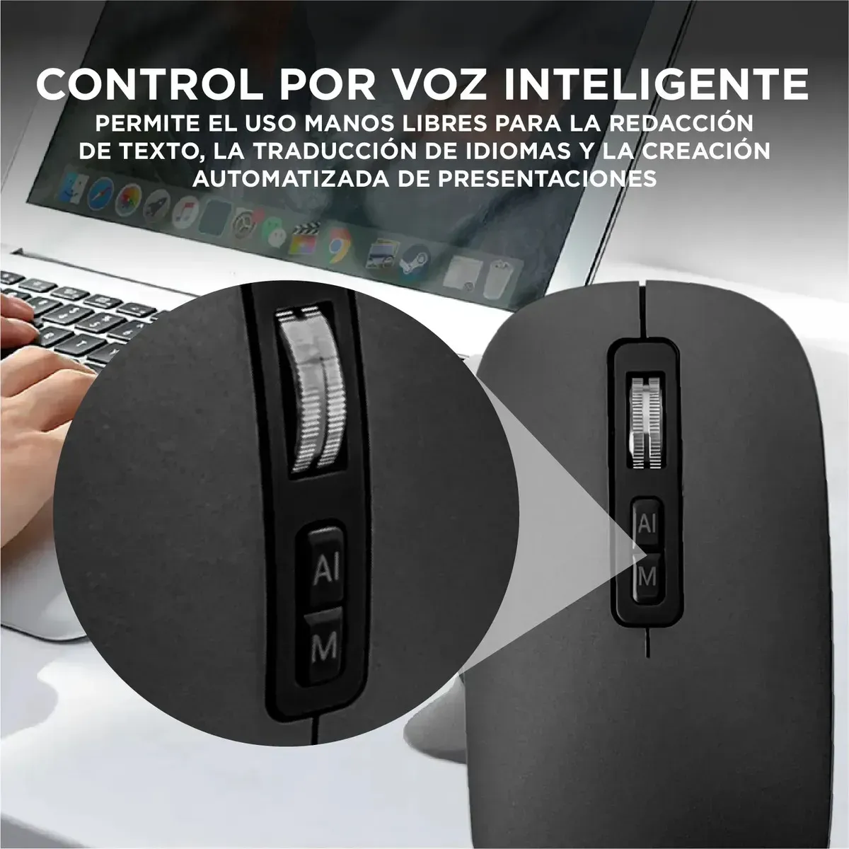 Mouse Inteligente V16 Con Ia: Dictado Por Voz Bluetooth Negro img #3