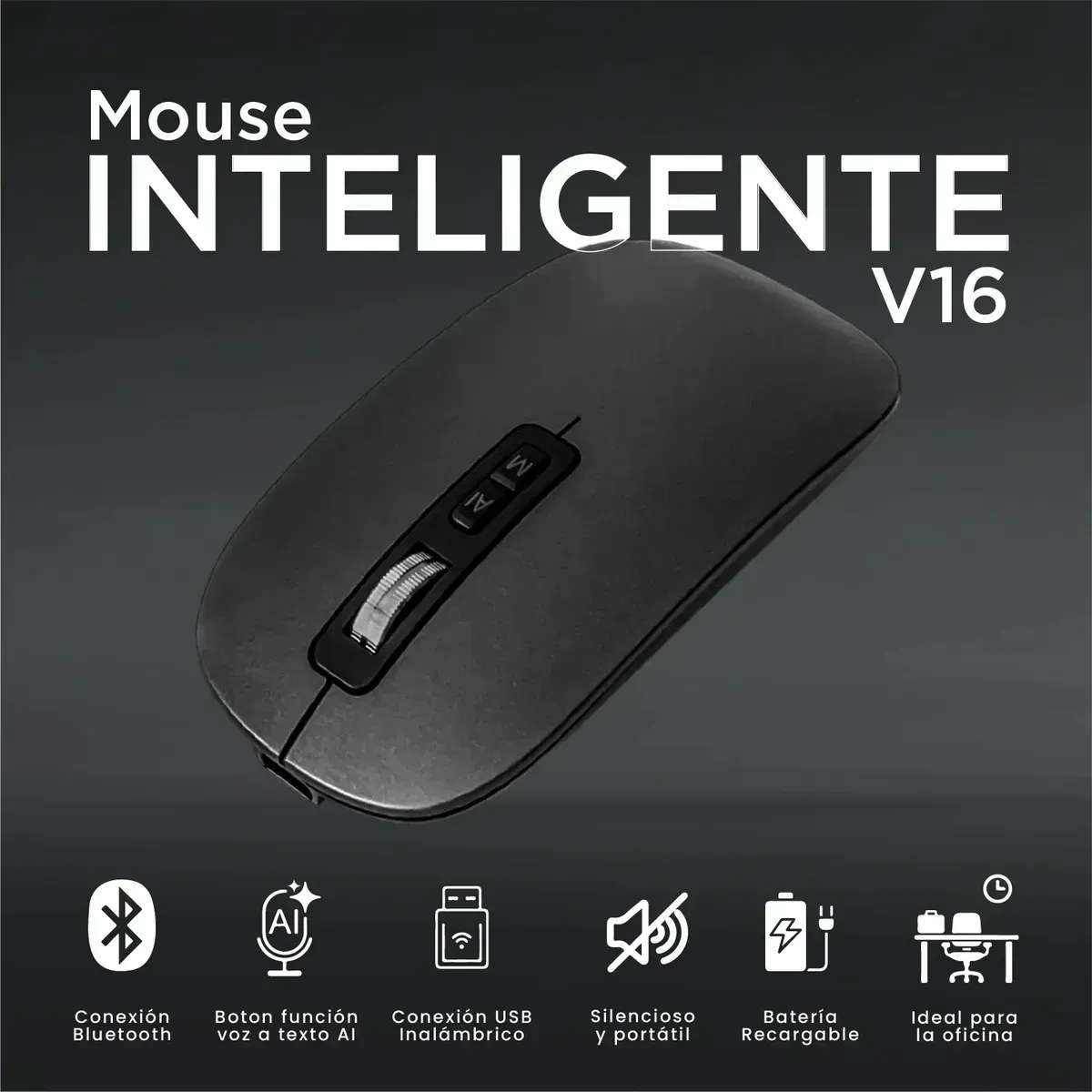 Mouse Inteligente V16 Con Ia: Dictado Por Voz Bluetooth Negro img #5