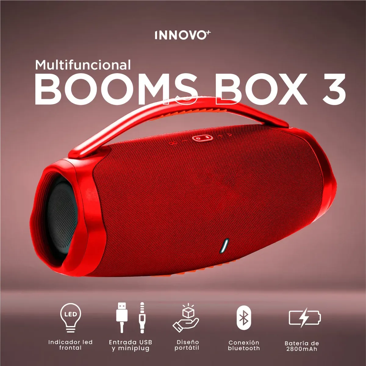 Parlante Bluetooth Booms Box 3 40w Portátil Rojo img #3