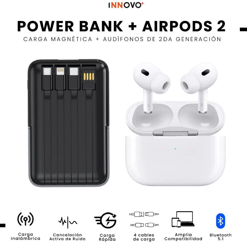 Powerbank Para Iphone Mag Safe 22.5W Carga Rapida + Audífonos Air Pod Segunda img #3