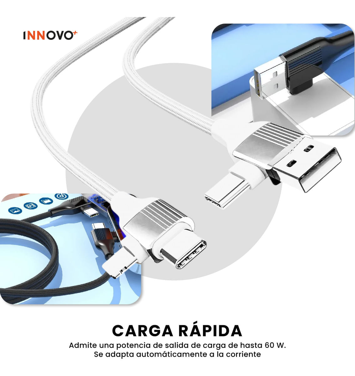 Cable De Carga Universal 4 En 1 Carga Rápida 60w USB Tipo C Multicargador img #6