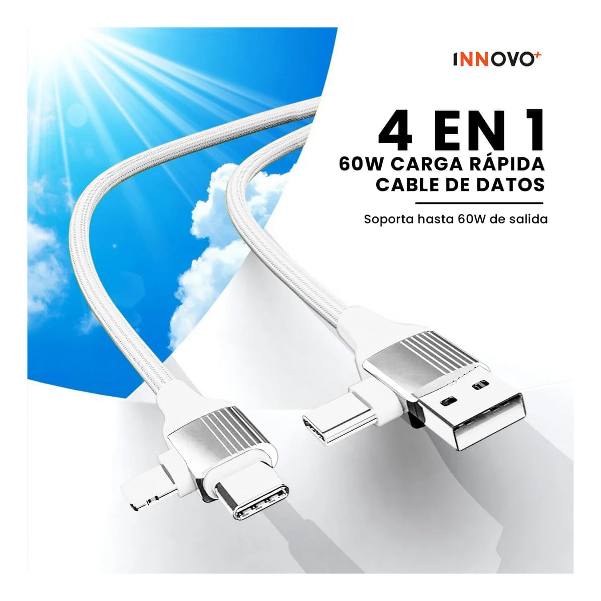 Cable De Carga Universal 4 En 1 Carga Rápida 60w USB Tipo C Multicargador img #5