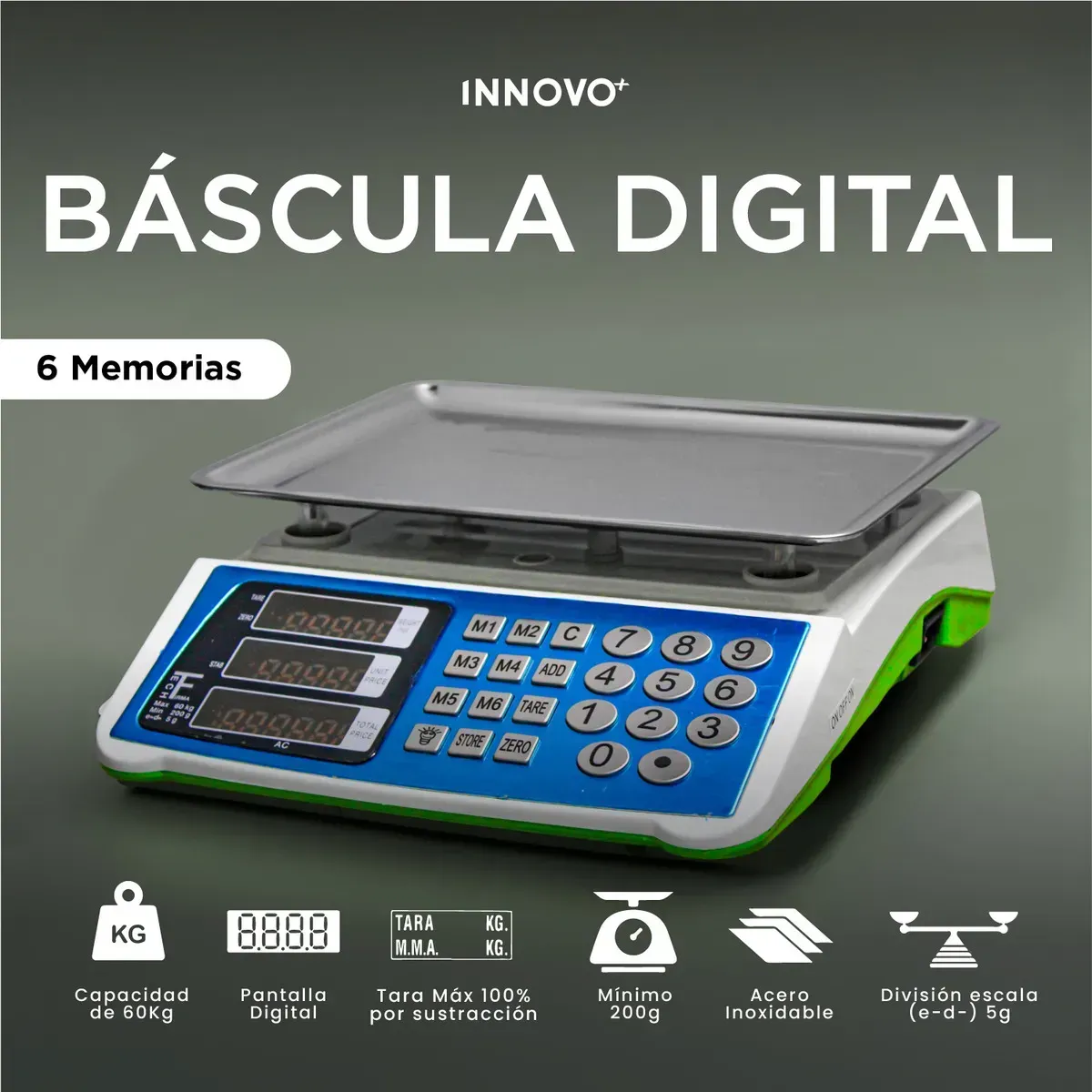 Báscula Digital Comercial 60kg Pesaje Preciso Acero Inoxidable Acs img #2