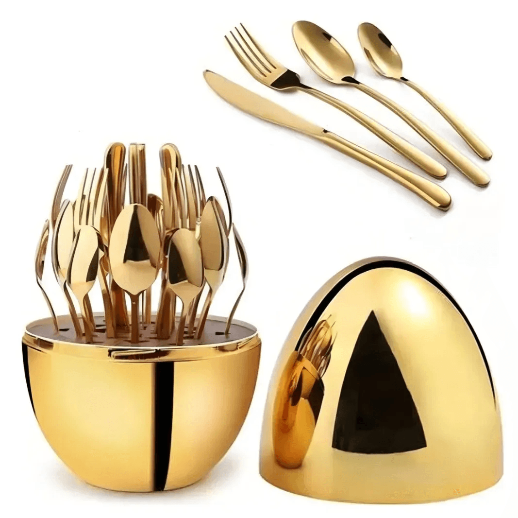 Juego De Cubiertos 24pcs Acero Inoxidable Gold Estuche Huevo Color Dorado img #1