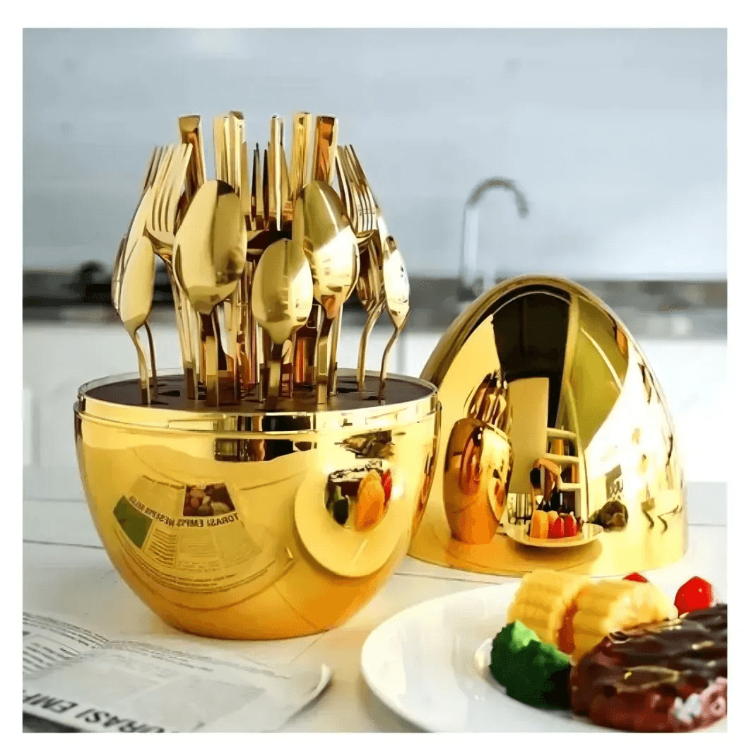 Juego De Cubiertos 24pcs Acero Inoxidable Gold Estuche Huevo Color Dorado img #3