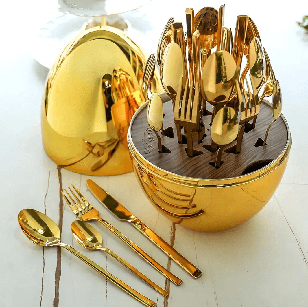Juego De Cubiertos 24pcs Acero Inoxidable Gold Estuche Huevo Color Dorado img #2