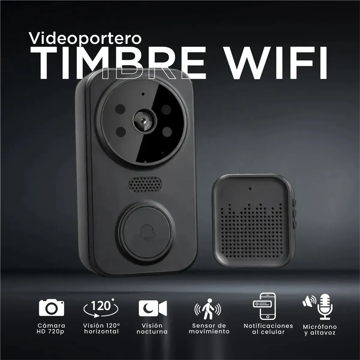 Videoportero Inteligente Wifi Cámara Hd 720 Visión Nocturna Audio Bidireccional Monitoreo img #2
