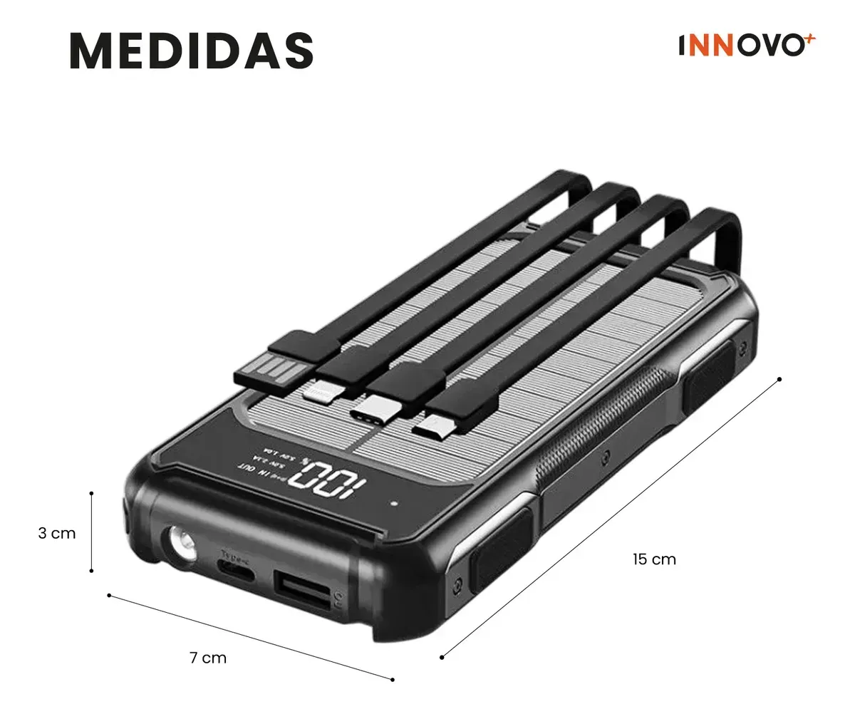 Power Bank Solar 25.000mah Todo Terreno Cargador Portátil 4 Cables Integrados img #4