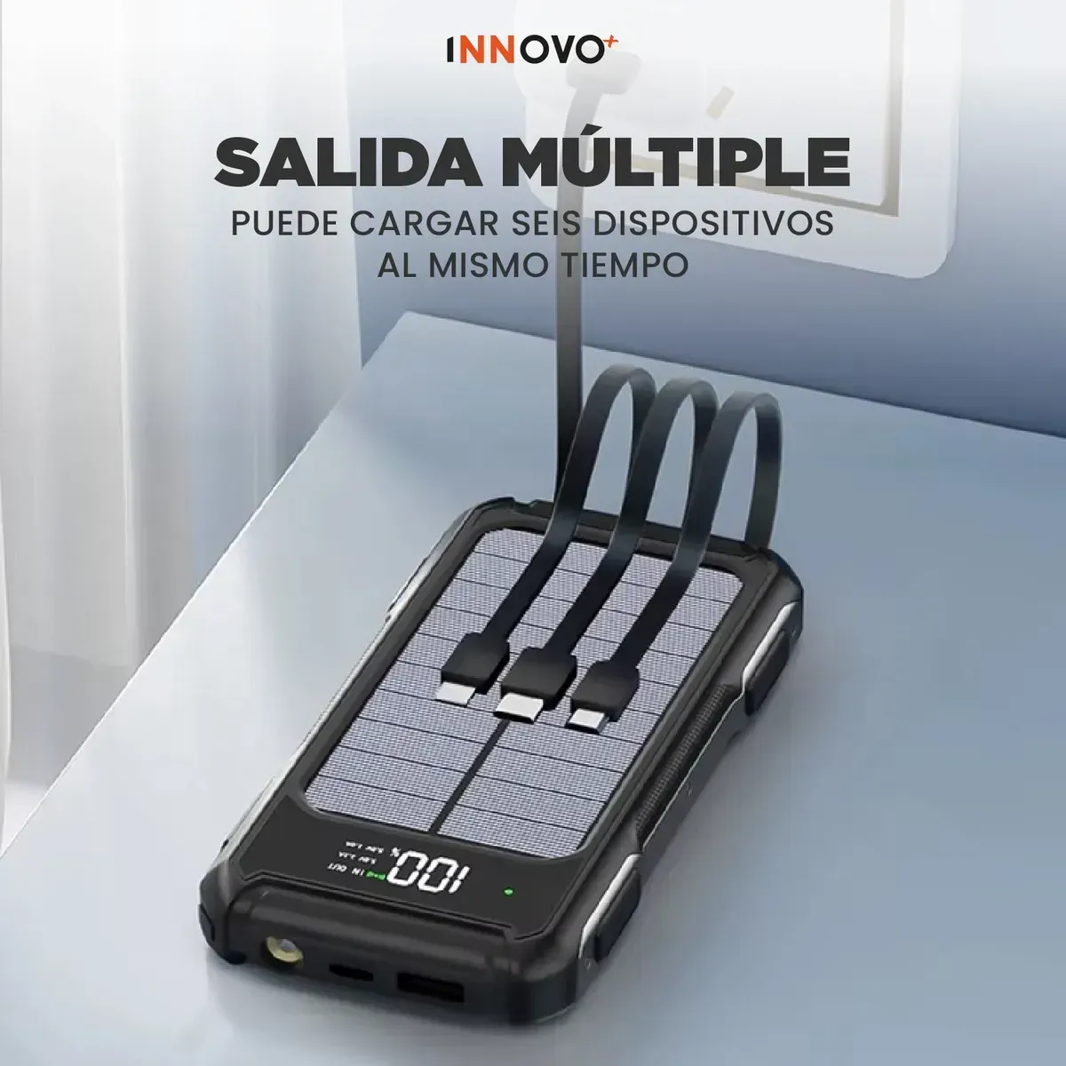 Power Bank Solar 25.000mah Todo Terreno Cargador Portátil 4 Cables Integrados img #3