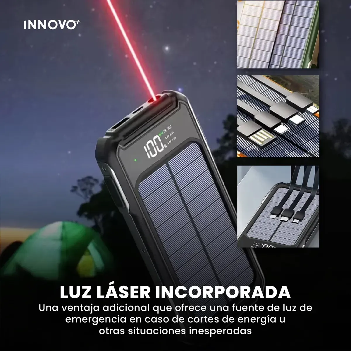 Power Bank Solar 25.000mah Todo Terreno Cargador Portátil 4 Cables Integrados img #2