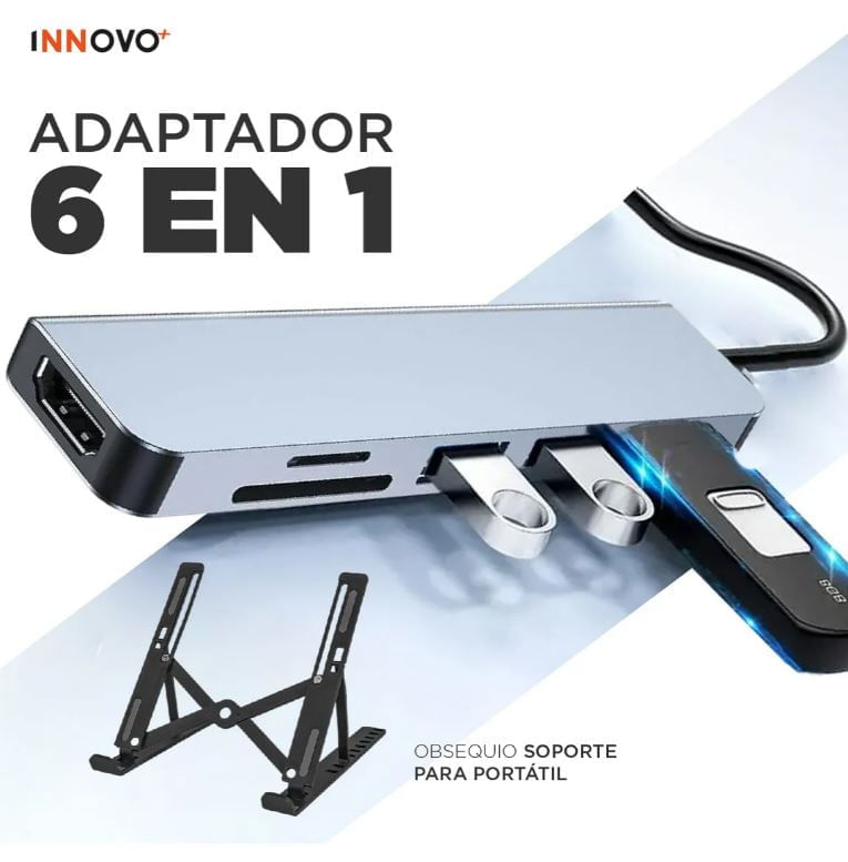 Soporte Portátil Laptop Para Pc Con Adaptador Usb C 6 En 1 Negro img #3