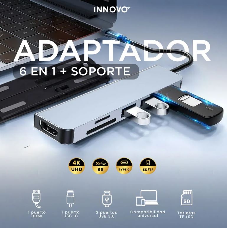 Soporte Portátil Laptop Para Pc Con Adaptador Usb C 6 En 1 Negro img #4